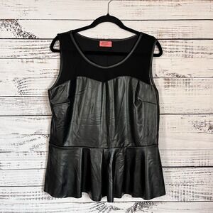 Red Dot Boutique Faux Leather Peplum Top Plus Size 3X Black Sleeveless Mesh